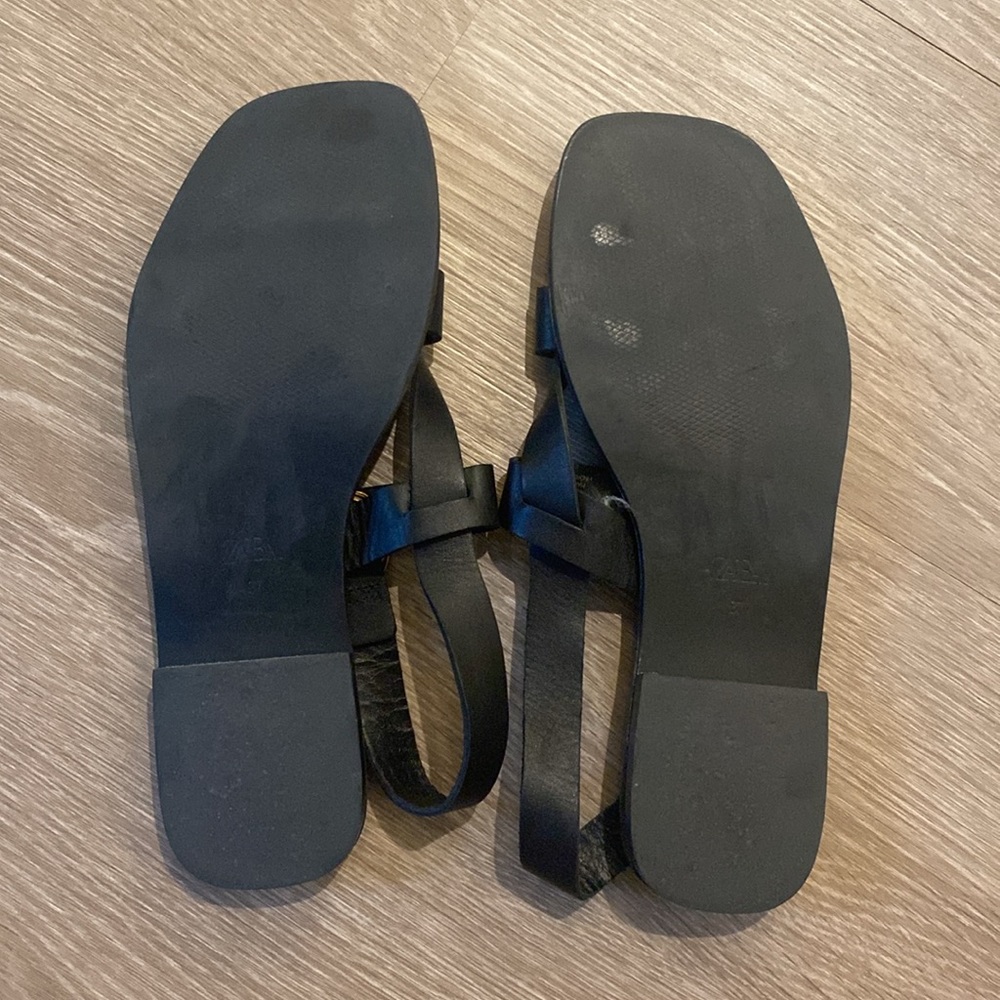 Zara black leather gladiator sandals size 6.5 - Picture 9 of 10